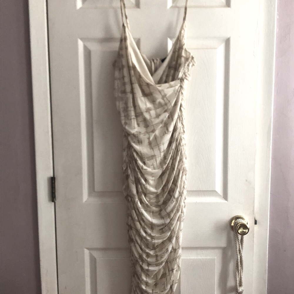Ruched Dress Forever 21 Body-cone Neutral Beige Spaghetti Straps Side Slit L